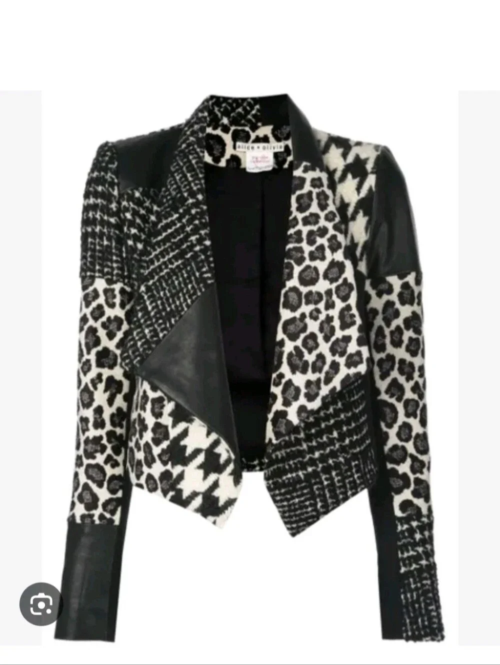 Alice + Olivia Harvey Leather Patchwork Draped Lapel Blazer Size Small $695